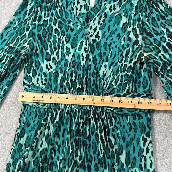 SOMA Kimono Animal Print Knit Dress Women's Large Green V-Neck Gathered Waist - Picture 6 of 8